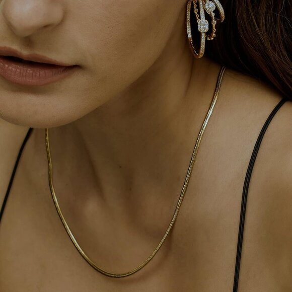 ⚡Snake Chain Herringbone Necklace For Women Gold Filled 14K Gold Silver Plated - Picture 7 of 7